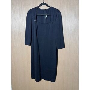 St John Collection Black Knit Dress Size 8 Jewel Embellished Sheath‎ Career